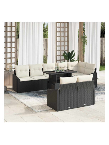 Sonata H Градински Софа Комплект 9 pcs Черно и кремаво 100 x 55 x 73 см