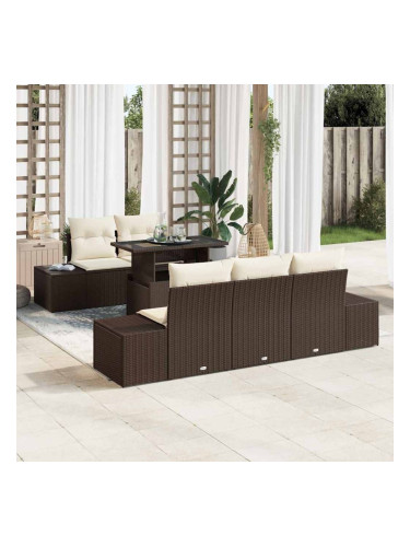 Sonata H Градински Софа Комплект 6 pcs Кафяво и кремаво 100 x 55 x 73 см