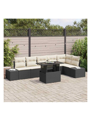 Sonata H Градински Софа Комплект 7 pcs Черно и кремаво 100 x 55 x 73 см