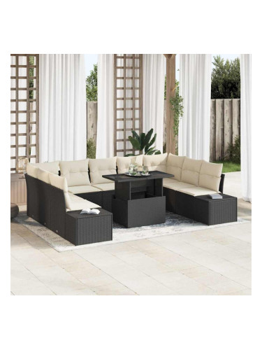 Sonata H Градински Софа Комплект 10 pcs Черно и кремаво 100 х 55 х 73 см