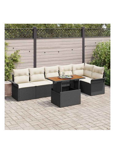 Sonata H Градински Софа Комплект 7 pcs Черно и кремаво 100 x 55 x 73 см