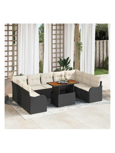 Sonata H Градински Софа Комплект 10 pcs Черно и кремаво 100 x 55 x 73 см