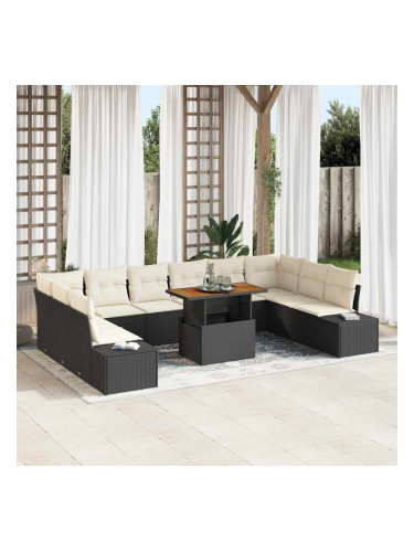 Sonata H Градински Софа Комплект 11 pcs Черен и кремав 100 x 55 x 73 см