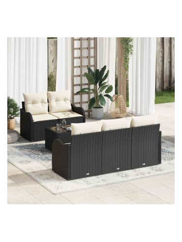 Sonata H Градински Софа Комплект 6 pcs Черен и кремав 55 x 55 x 37 см