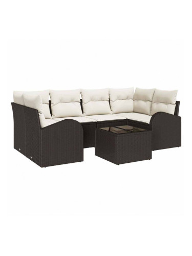 Sonata H Градински Софа Комплект 7 pcs Кафяв и Кремав 55 x 55 x 37 см