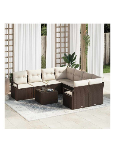 Sonata H Градински Софа Комплект 9 pcs Кафяв и Кремав 55 x 55 x 37 см