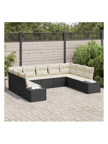 Sonata H Градински Софа Комплект 9 pcs Черно и кремаво 289 x 209 x 85 см