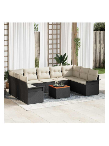 Sonata H Градински Софа Комплект 10 pcs Черен и кремав 55 x 55 x 37 см