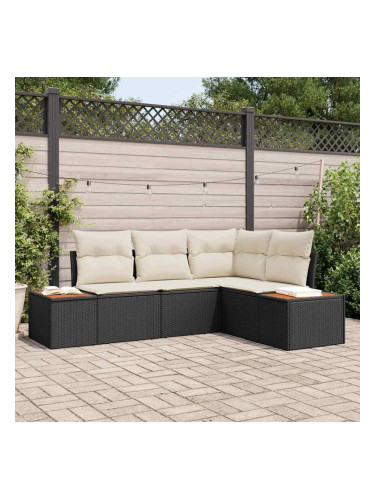 Sonata H Градински Софа Комплект 4 pcs Черно и кремаво 209 x 154 x 85 см