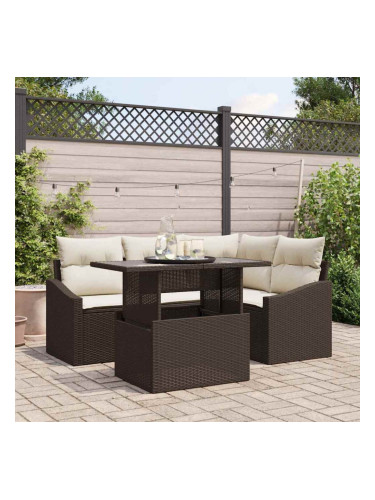 Sonata H Градински Софа Комплект 5 pcs Кафяв и Кремав 100 x 55 x 73 см