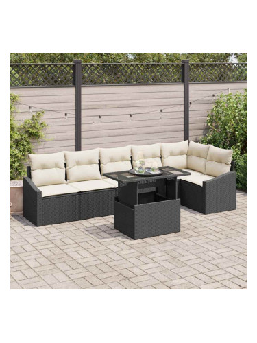 Sonata H Градински Софа Комплект 7 pcs Черен и кремав 100 x 55 x 73 см