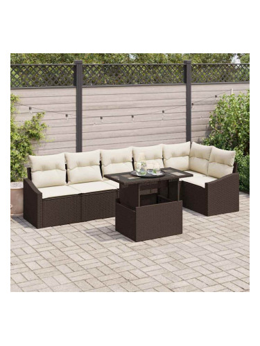 Sonata H Градински Софа Комплект 7 pcs Кафяв и Кремав 100 x 55 x 73 см