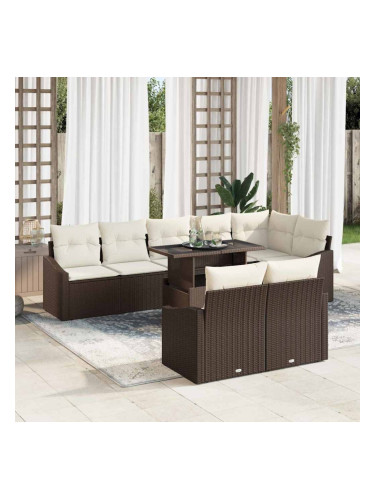 Sonata H Градински Софа Комплект 9 pcs Кафяв и Кремав 100 x 55 x 73 см