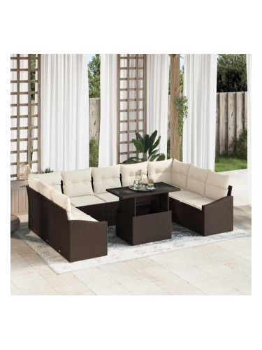 Sonata H Градински Софа Комплект 10 pcs Кафяв и Кремав 100 x 55 x 73 см