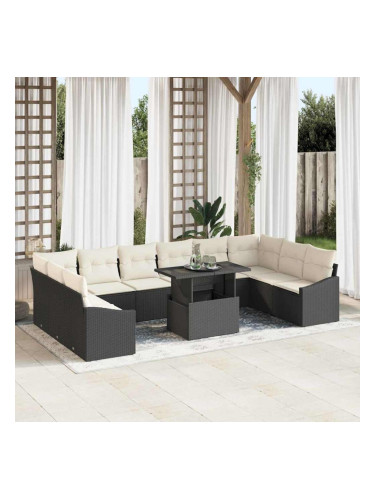 Sonata H Градински Софа Комплект 11 pcs Черен и кремав 100 x 55 x 73 см