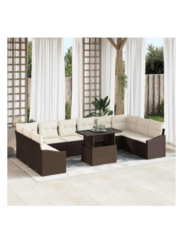 Sonata H Градински Софа Комплект 11 pcs Кафяв и Кремав 100 x 55 x 73 см