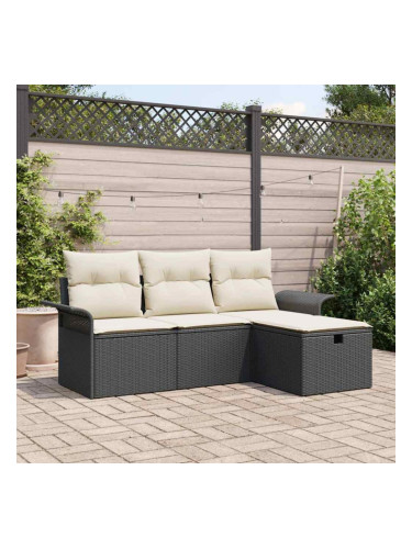 Sonata H Градински Софа Комплект 4 pcs Черно и кремаво 196 x 117 x 85 см