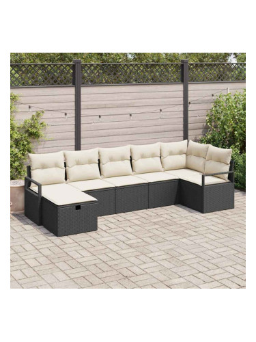 Sonata H Градински Софа Комплект 7 pcs Черно и кремаво 287 x 122 x 85 см
