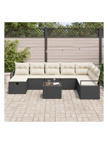 Sonata H Градински Софа Комплект 9 pcs Черно и кремаво 287 x 177 x 85 см