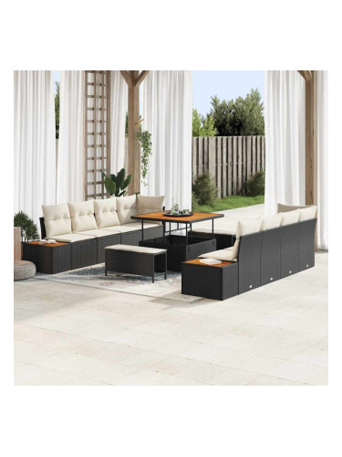 Sonata H Градински Софа Комплект 11 pcs Черен и кремав 100 x 100 x 71 cm