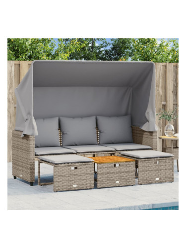 Sonata H 3-местен градински диван със сенник и табуретки сив полиратан