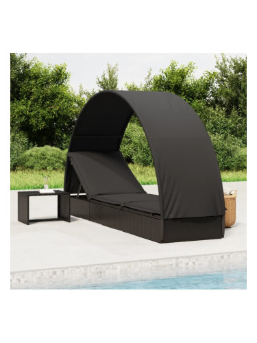 Sonata H Шезлонг с объл покрив черен 211x57x140 см полиратан