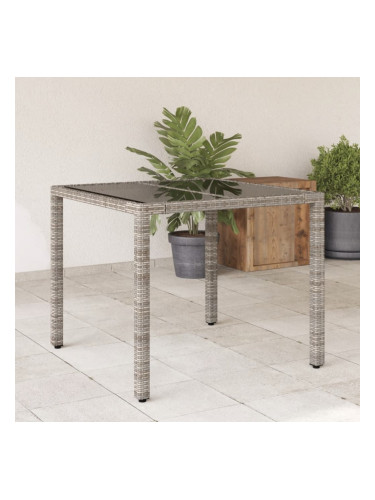 Sonata H Градинска маса със стъклен плот сива 90x90x75 см полиратан