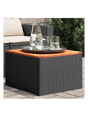 Sonata H Градинска маса черна 55x55x37 см полиратан и акациево дърво