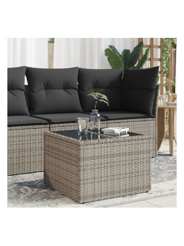 Sonata H Градинска маса със стъклен плот сива 55x55x37 см полиратан
