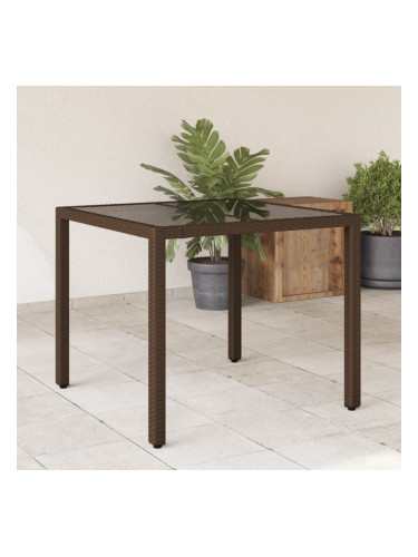 Sonata H Градинска маса със стъклен плот кафява 90x90x75 см полиратан
