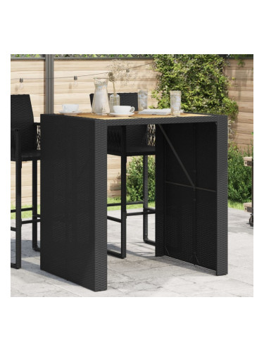Sonata H Градинска бар маса с плот акация черно 105x80x110 см полиратан