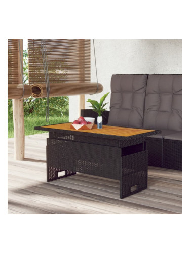 Sonata H Градинска маса черна 100x50x43/63 см акация масив и полиратан