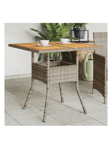 Sonata H Градинска маса с плот от акация, сиво, 80x80x75 см, полиратан