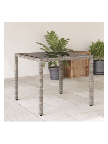 Sonata H Градинска маса със стъклен плот сива 90x90x75 см полиратан