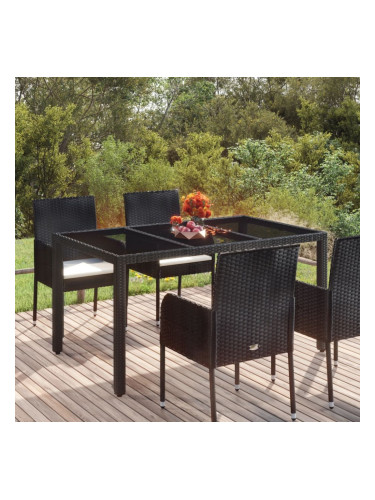 Sonata H Градинска маса със стъклен плот черен 150x90x75 см полиратан
