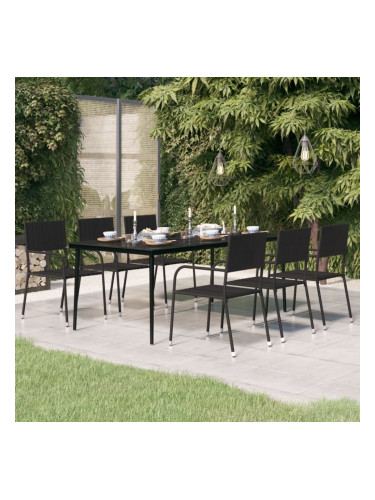 Sonata H Градинска трапезна маса черна 200x100x74 см стомана и стъкло