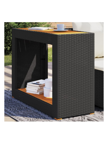 Sonata H Градинска маса с дървен плот черна 100x40x75 см полиратан