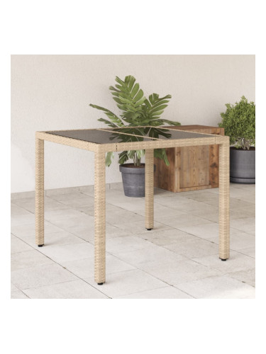 Sonata H Градинска маса със стъклен плот бежова 90x90x75 см полиратан