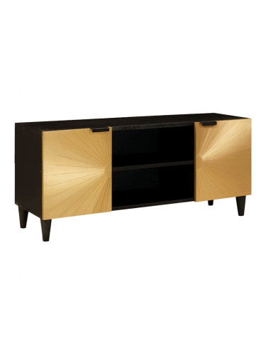 Sonata H ТВ шкаф Черен и златен 105 x 33 x 46 см мангово дърво масив