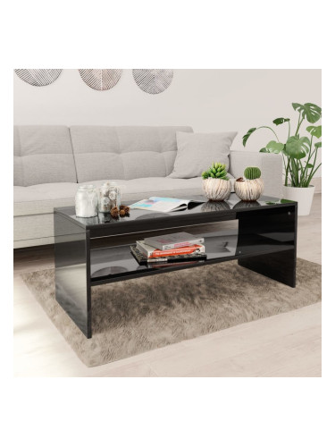 Маса за кафе, черен гланц, 100x40x40 см, инженерно дърво