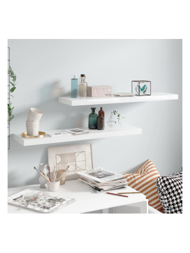 Sonata Окачени стенни рафтове, 2 бр, бял гланц, 90x23,5x3,8 см, МДФ