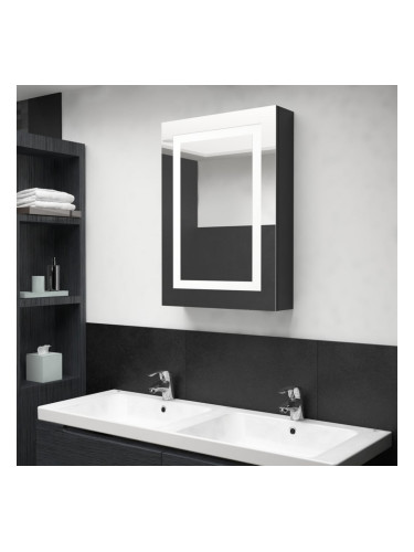 Sonata H LED шкаф с огледало за баня, сияйно черно, 50x13x70 см