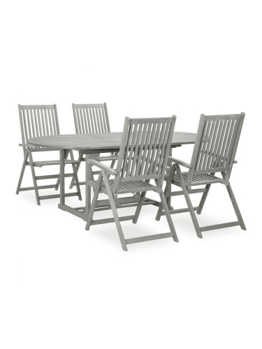 Sonata H Градински комплект за хранене от 5 части (150-200) x 100 см, масивна акациева дървесина, сив
