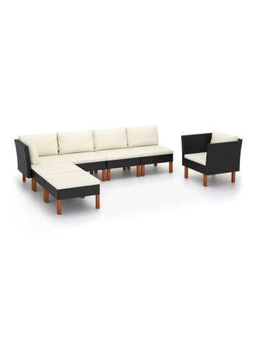 Sonata H Градински лаундж комплект, 3 части, черен полиратан и евкалипт