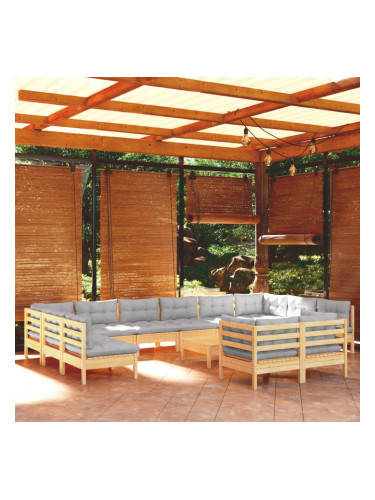 Sonata H Градински лаундж комплект със сиви възглавници, 13 части, бор