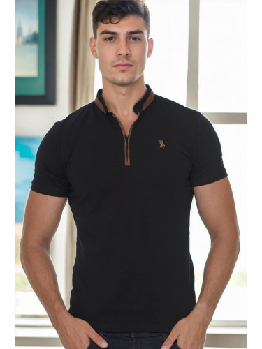 T9571 DEWBERRY MEN'S ZIPPERED T-SHIRT-BLACK