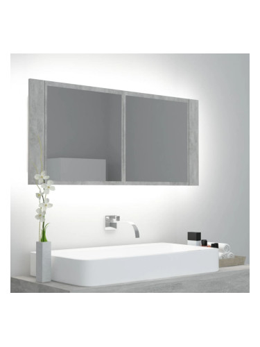 Sonata H LED шкаф с огледало за баня, бетонно сив, 100x12x45 см, акрил