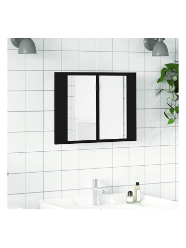 Sonata H Шкаф с LED огледало за баня, черно, 60x12x45 см, акрил
