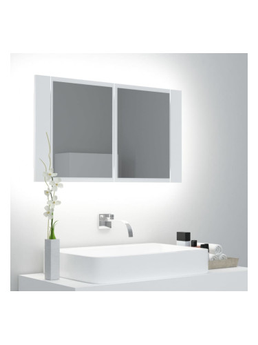 Sonata H Шкаф с LED огледало за баня, бял, 80x12x45 см, акрил