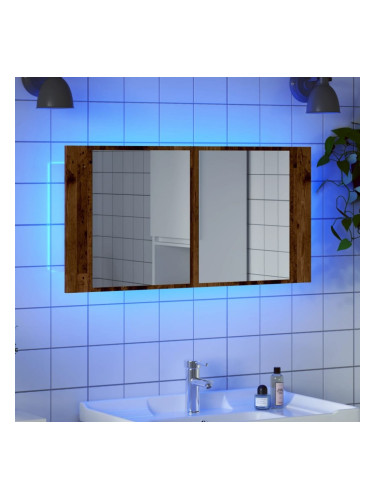 Sonata H LED огледален шкаф, старо дърво, 90x12x45 см, инженерно дърво